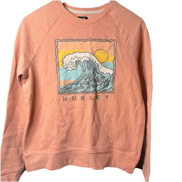 Hurley Tops - Hurley Pink Graphic Pullover Sweatshirt Crew Neck Womens S Cotton Fleece Vintage